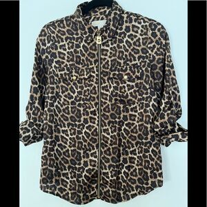 Michael Kors leopard print full zipper blouse/cardigan, excellent condition, S